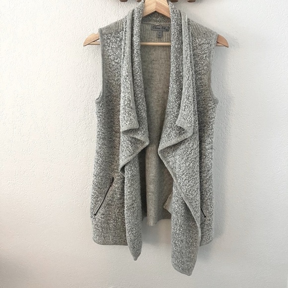 Olivia Sky Waterfall Front Gray Sleeveless Wool Blend Cardigan Women Size Small - Picture 6 of 10